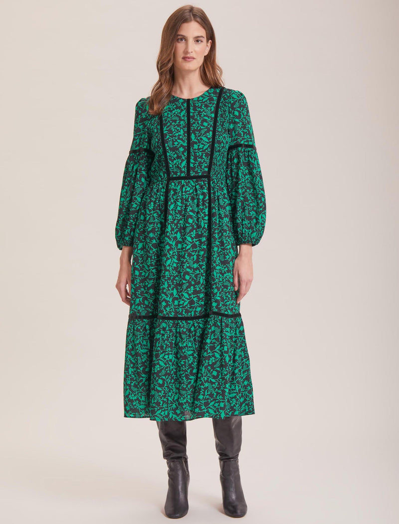 Paige Cotton Maxi Dress - Green Bramble Print