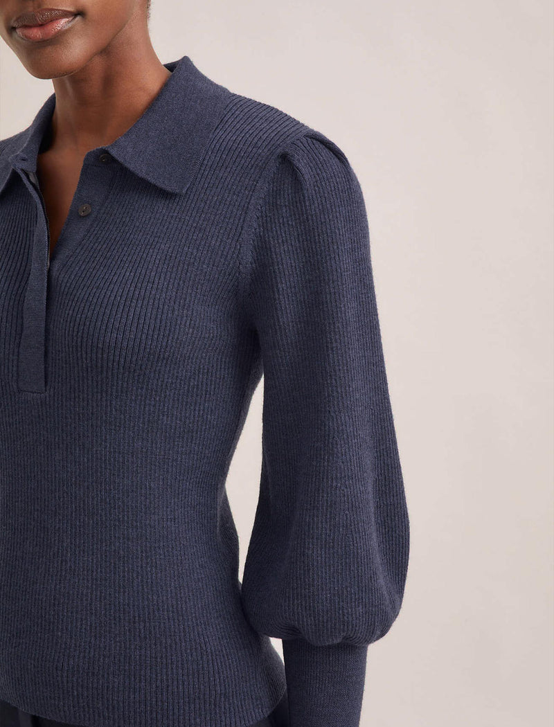 Eva Merino Wool Collared Jumper - Denim Blue