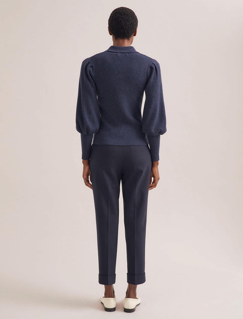 Eva Merino Wool Collared Jumper - Denim Blue