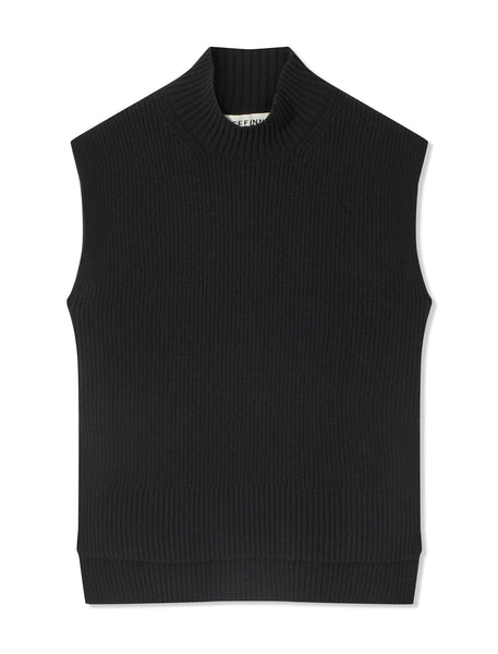 Janice Wool Funnel Neck Sleeveless Jumper - Black