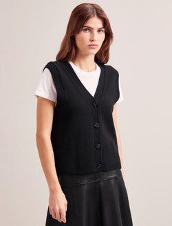 Meryl Wool V Neck Waistcoat - Black