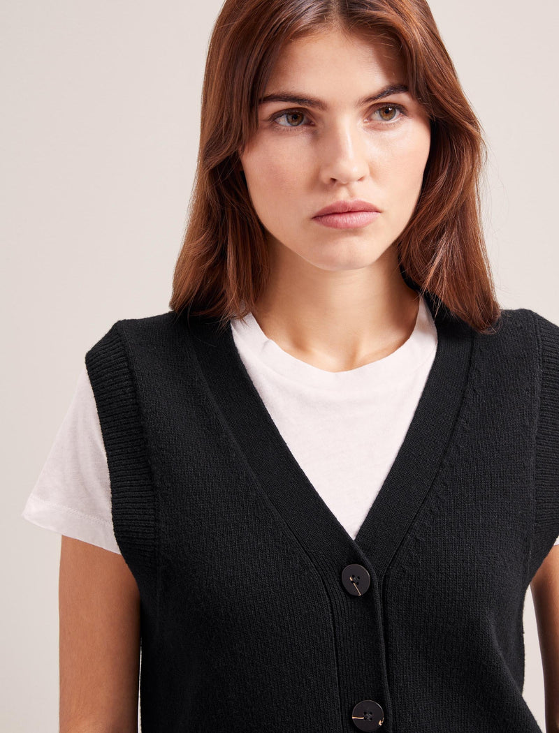 Meryl Wool V Neck Waistcoat - Black