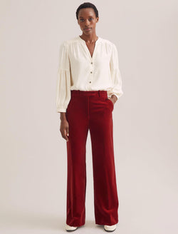 Taylor Velvet Wide Leg Trouser - Red