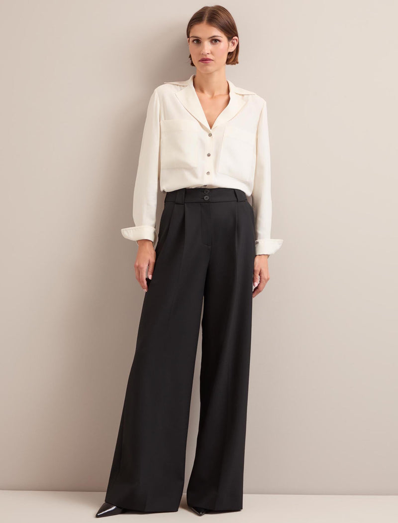 Margot New Wool Wide Leg Trouser - Black