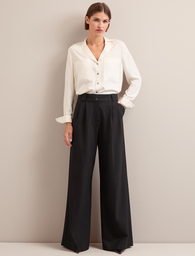 Margot New Wool Wide Leg Trouser - Black