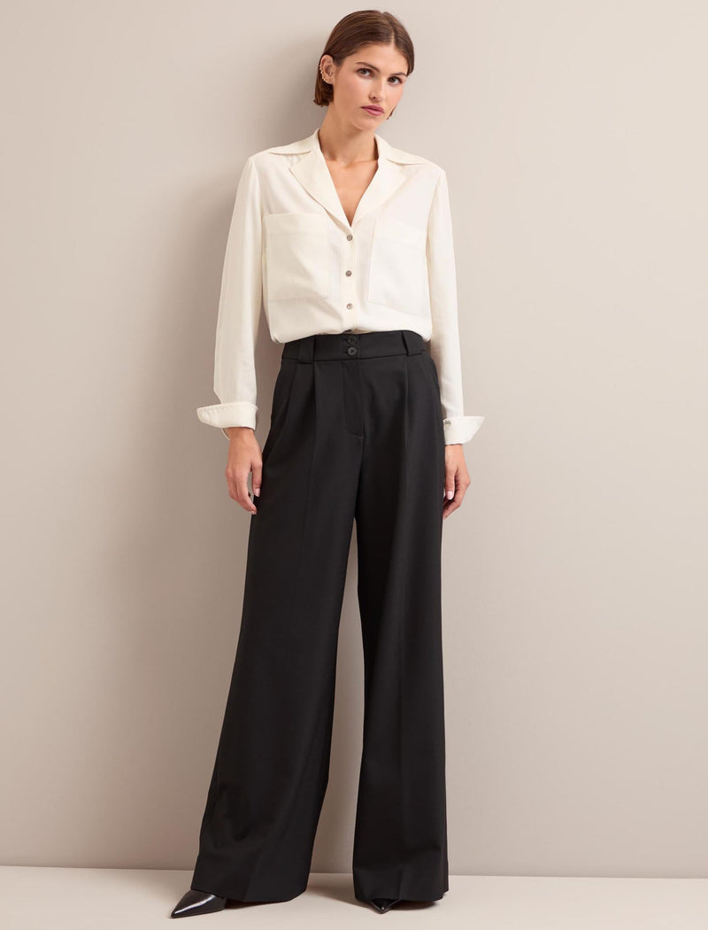 Margot New Wool Wide Leg Trouser - Black