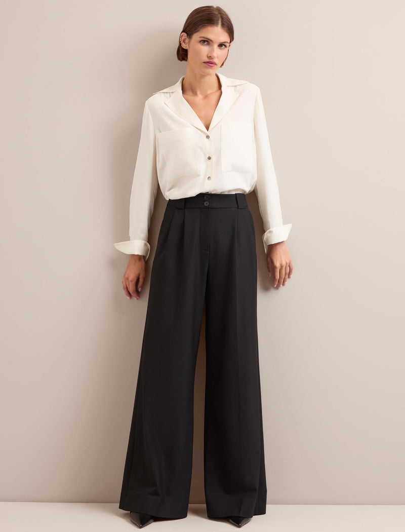 Margot New Wool Wide Leg Trouser - Black