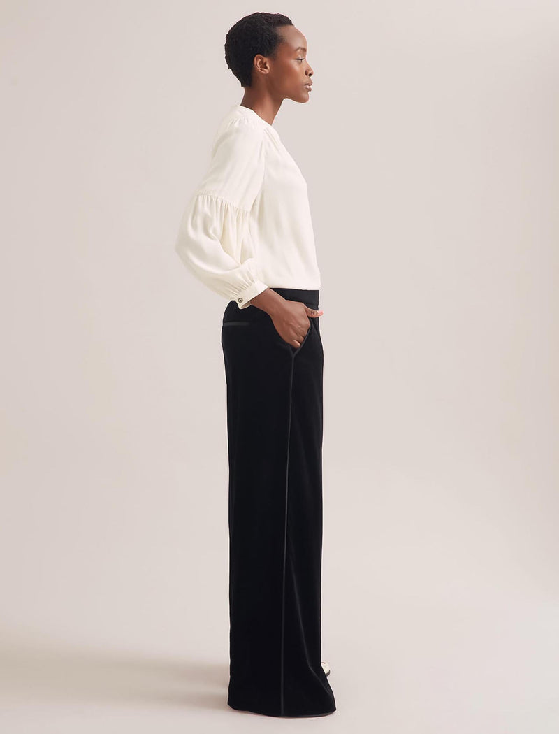 Toni Velvet Wide Leg Trouser - Black