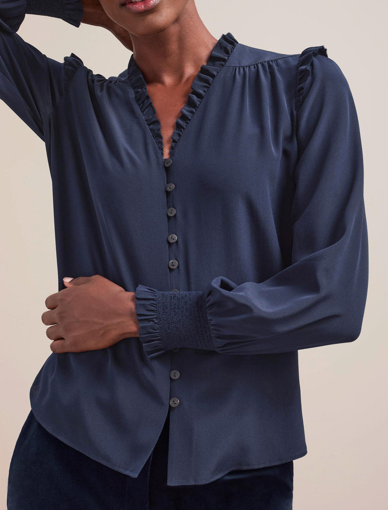 Stella Silk Shirt - Navy