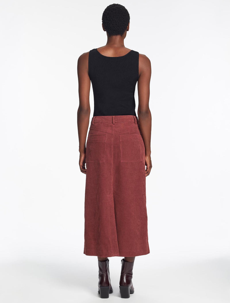 Shona Corduroy A Line Midi Skirt - Dark Rose