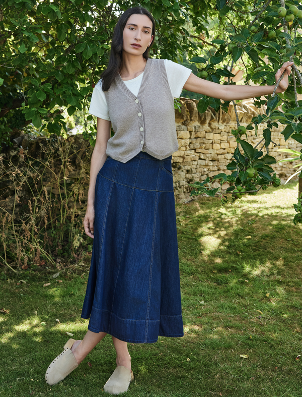 Fiona Denim Midi Skirt - Dark Blue