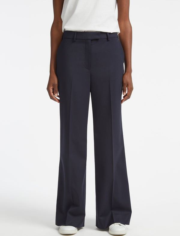 Terence Classic Wool Blend Wide Leg Trouser - Navy
