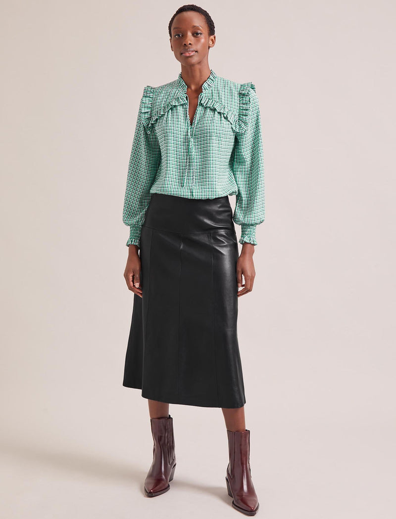 Bay Blouse - Ecru Green Houndstooth Print