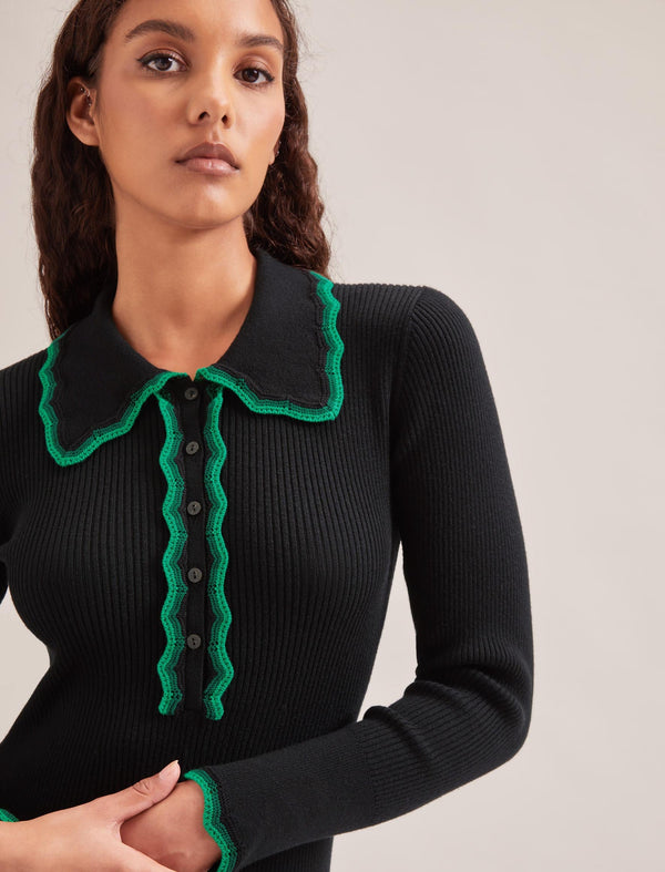 Josie Wool Knit Dress - Black Emerald Green