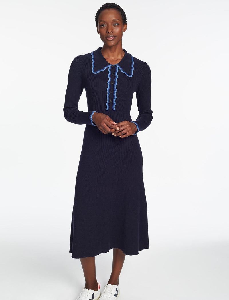 Josie Wool Knit Dress - Navy Blue