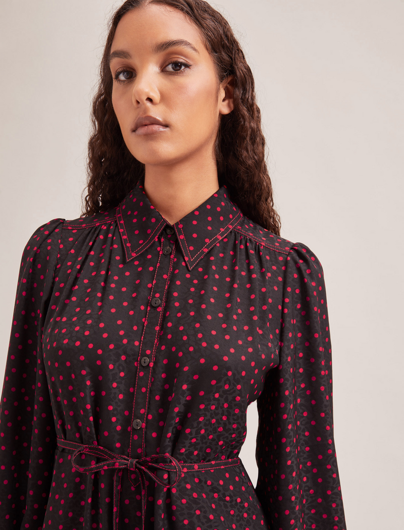 Franklin Maxi Dress Black Red Polka Dot Print