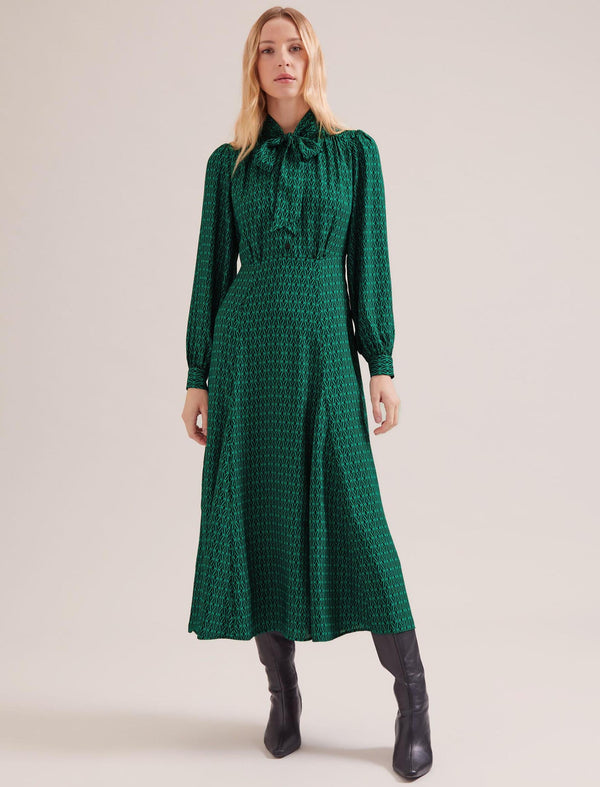 Elspeth Maxi Dress - Green Black Trellis Print