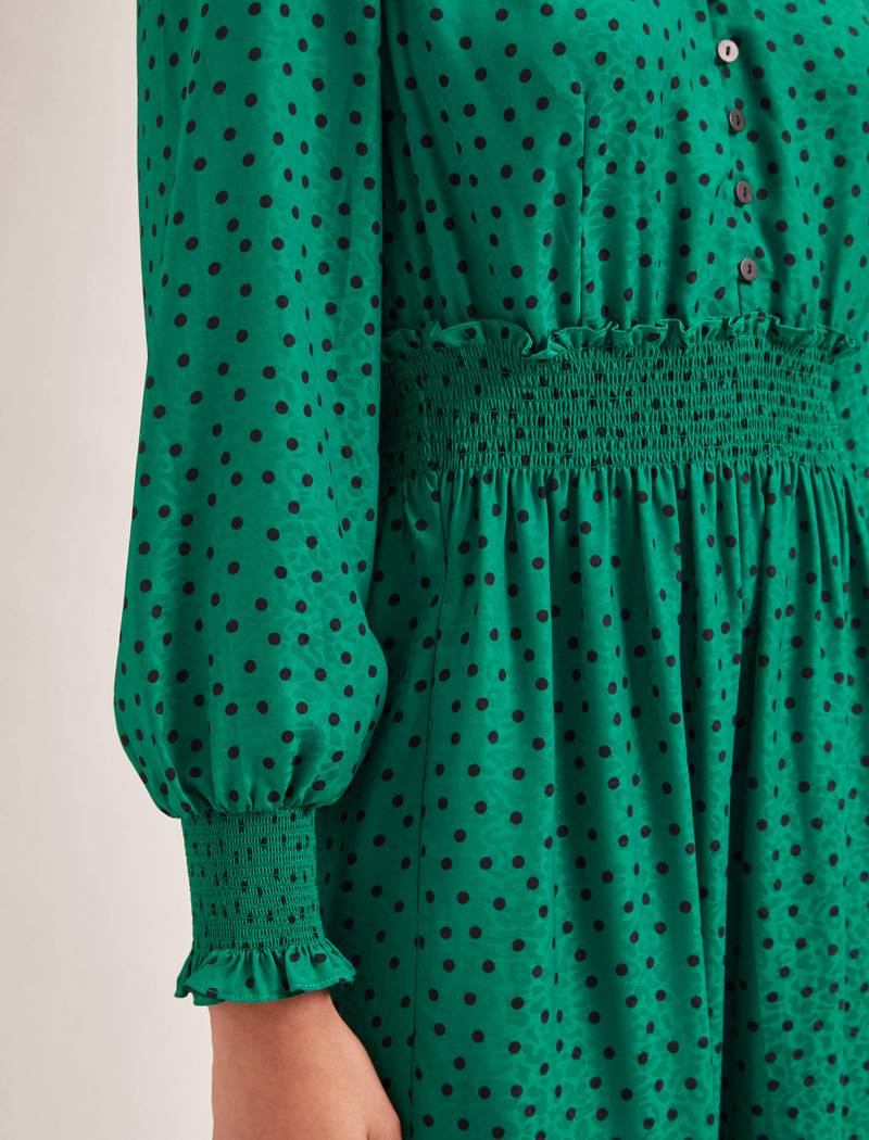 Saskia Maxi Dress - Green Black Polka Dot Print