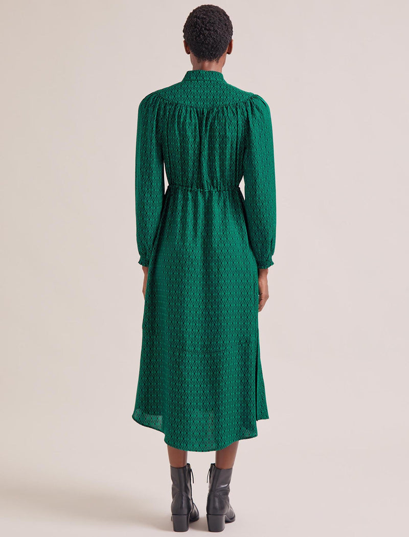 Zahra Midi Dress - Green Black Trellis Print