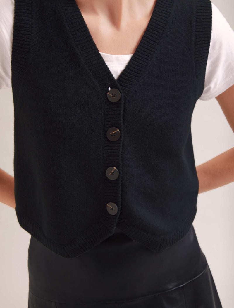 Wesley Cashmere Blend V Neck Waistcoat - Black