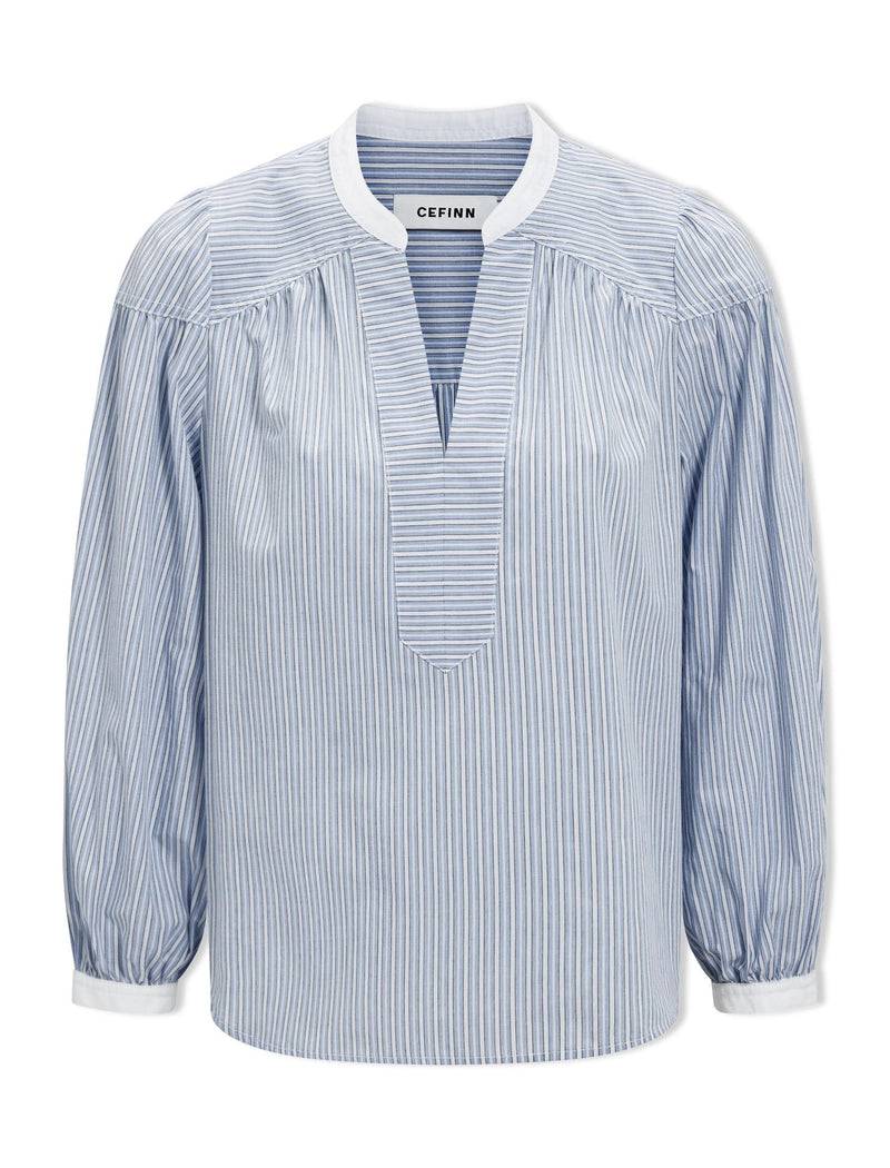 Erica Organic Cotton Shirt - Mid Stripe Blue White