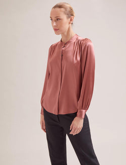Bailey Silk Satin Shirt - Blush