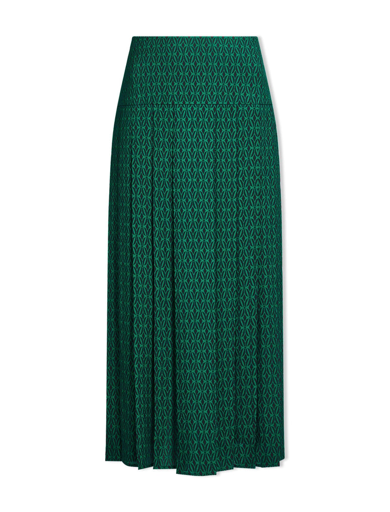 Sienna Maxi Skirt - Green Black Trellis Print