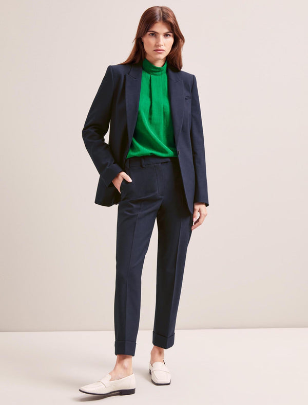 Clement New Wool Easy Waist Turn Up Trouser - Navy