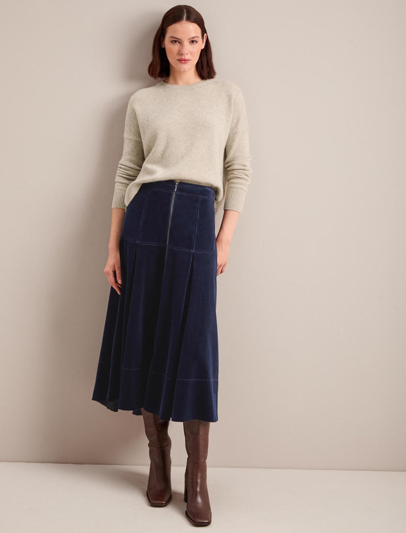 Amber A Line Corduroy Skirt - Navy