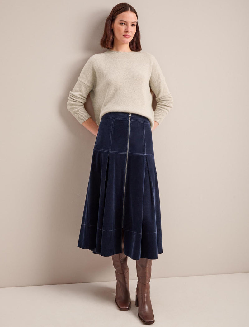 Amber A Line Corduroy Skirt - Navy