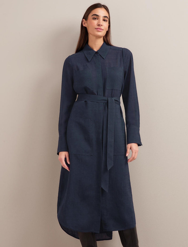 Amara Techni Voile Midi Dress - Navy