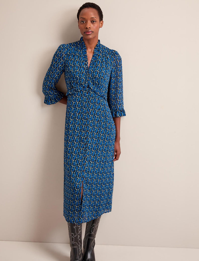 Lila Maxi Dress - Blue Shell Geo Print