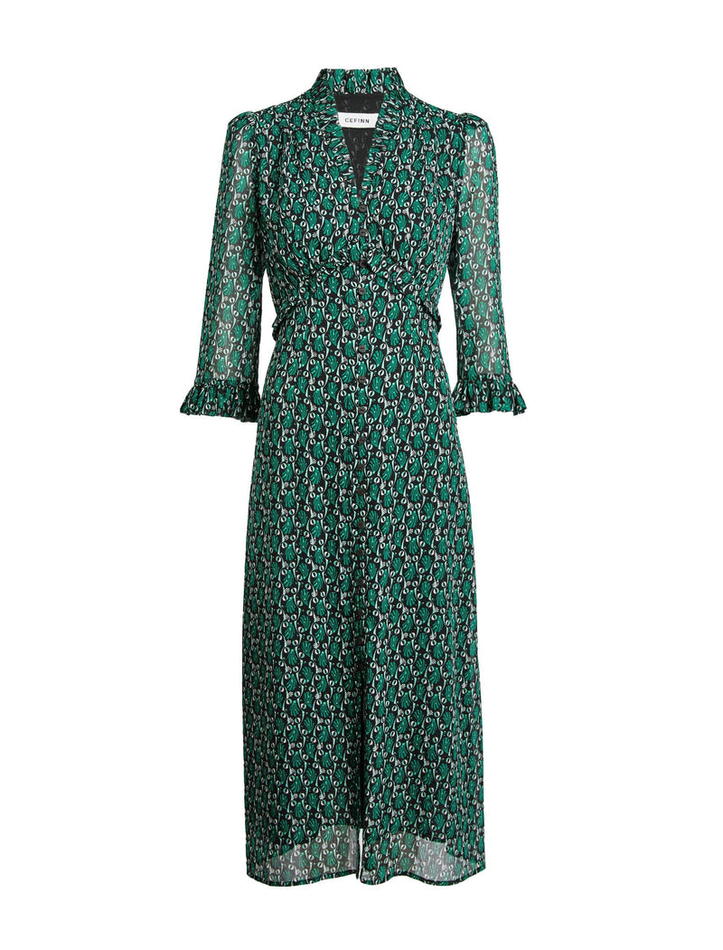 Lila Maxi Dress - Green Shell Geo Print