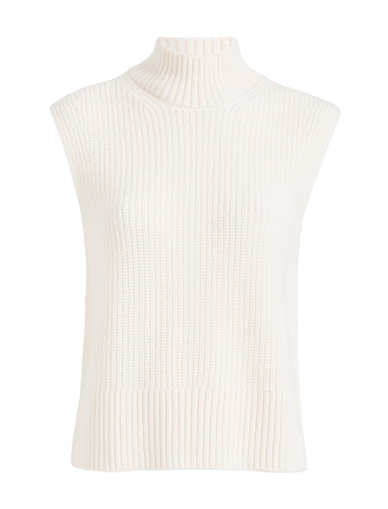 Janie Cashmere Blend Funnel Neck Sleeveless Jumper - Cream