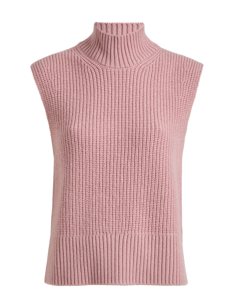 Janie Cashmere Blend Funnel Neck Sleeveless Jumper - Dusty Pink