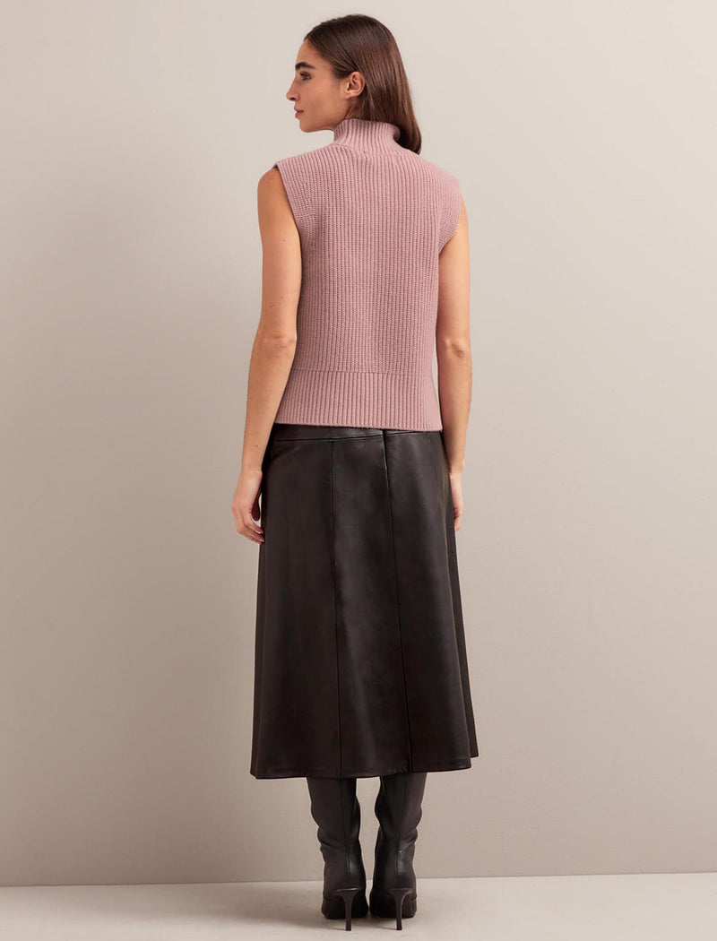 Janie Cashmere Blend Funnel Neck Sleeveless Jumper - Dusty Pink