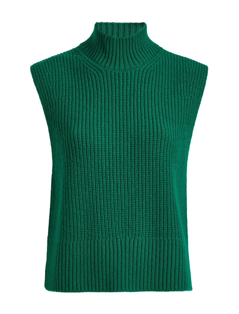 Janie Cashmere Blend Funnel Neck Sleeveless Jumper - Racing Green