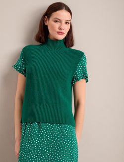 Janie Cashmere Blend Funnel Neck Sleeveless Jumper - Racing Green