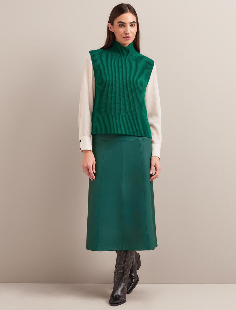 Janie Cashmere Blend Funnel Neck Sleeveless Jumper - Racing Green