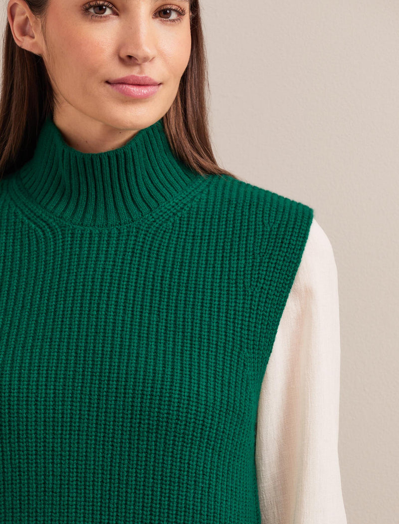 Janie Cashmere Blend Funnel Neck Sleeveless Jumper - Racing Green