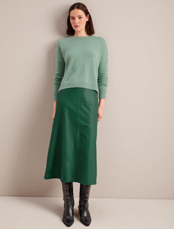 Tiana Leather Midi Skirt - Dark Green