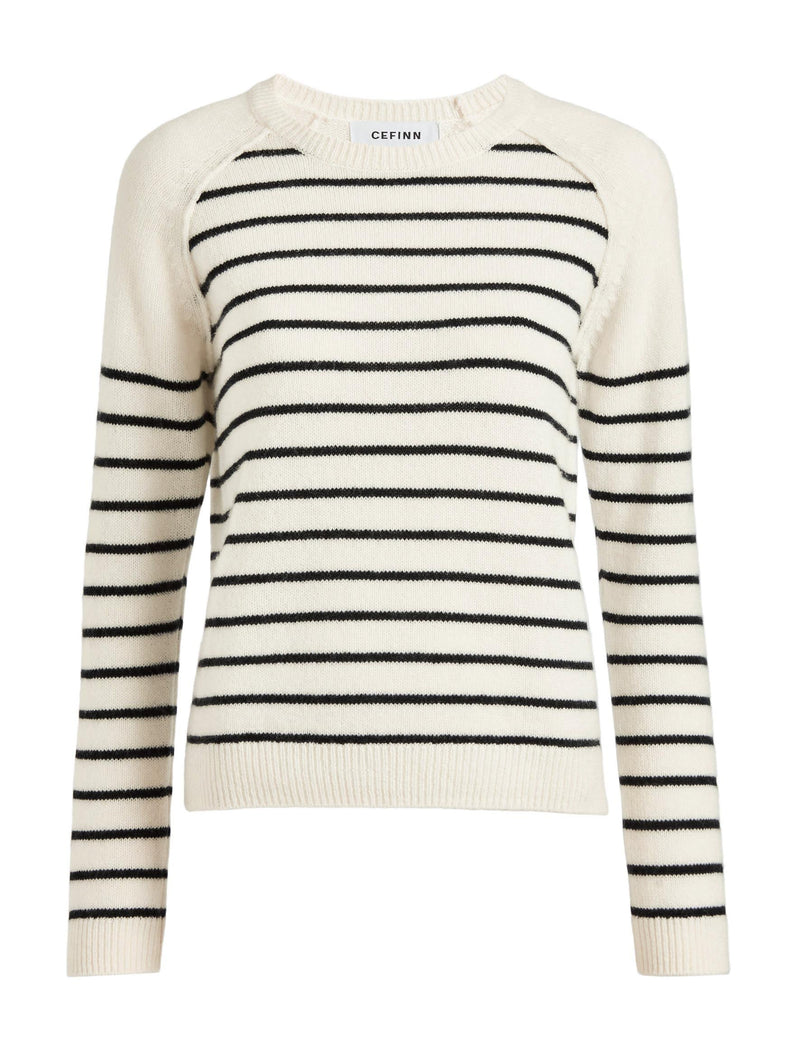 Drew Cashmere Jumper - Cream Black Stripe