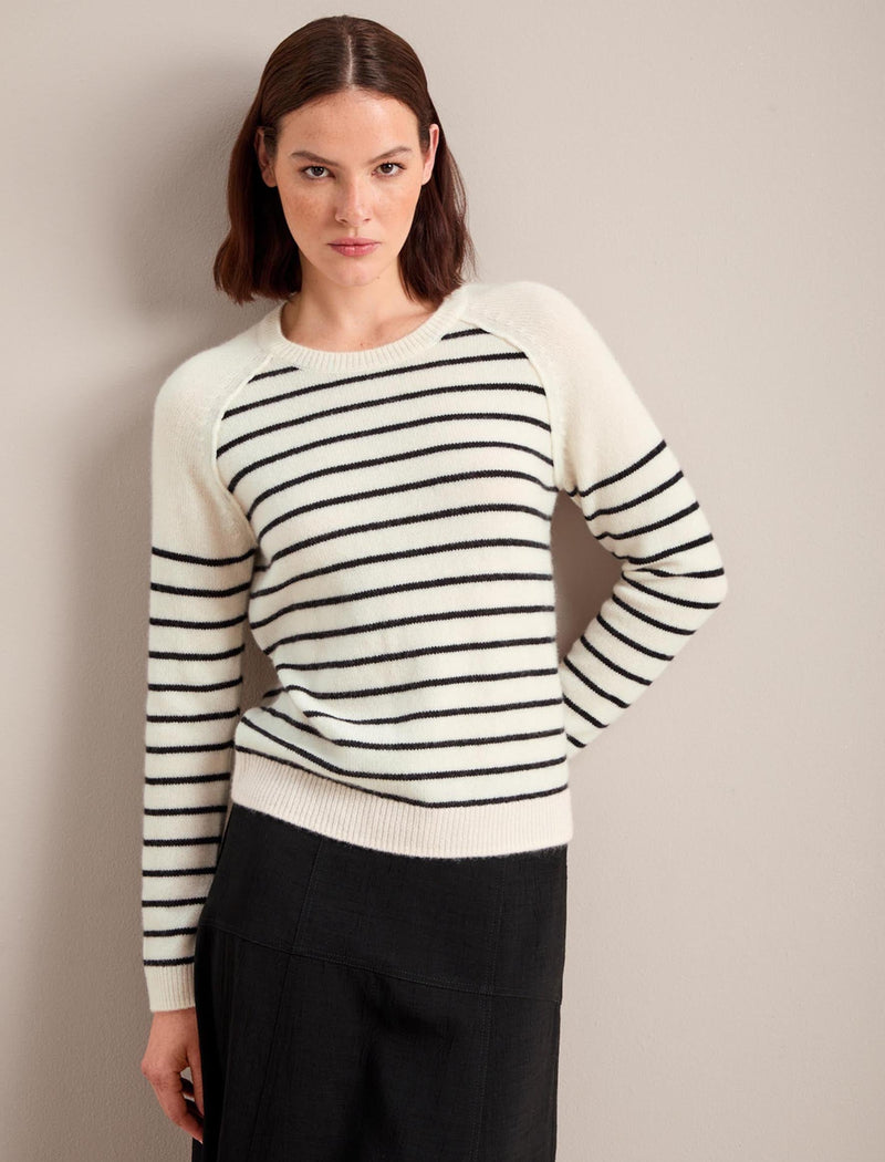 Drew Cashmere Jumper - Cream Black Stripe