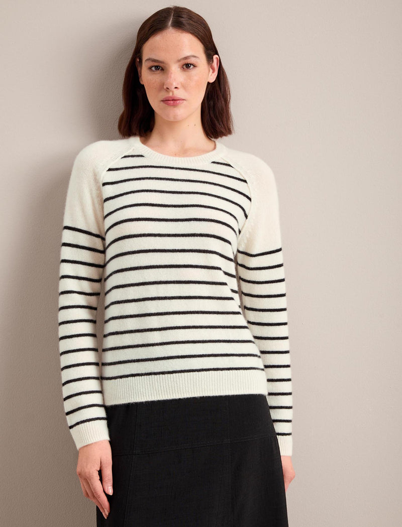 Drew Cashmere Jumper - Cream Black Stripe