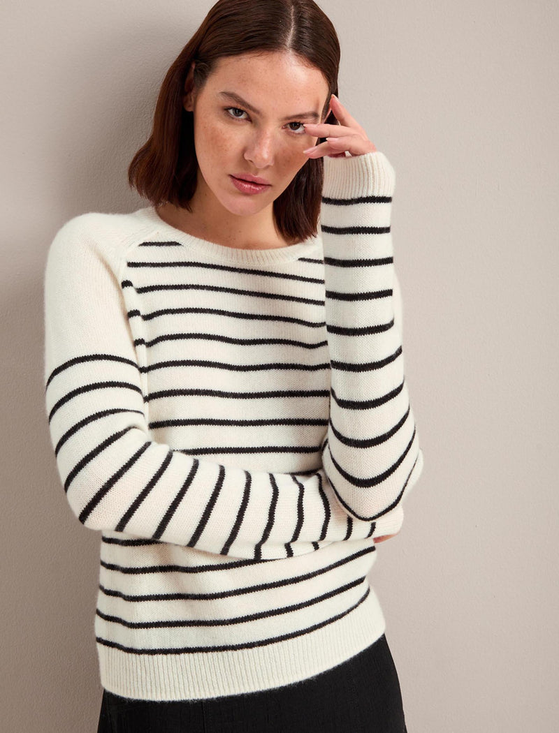 Drew Cashmere Jumper - Cream Black Stripe