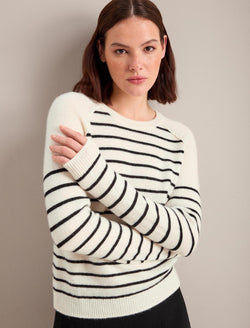 Drew Cashmere Jumper - Cream Black Stripe