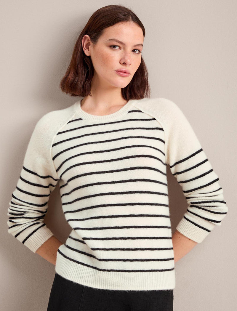 Drew Cashmere Jumper - Cream Black Stripe