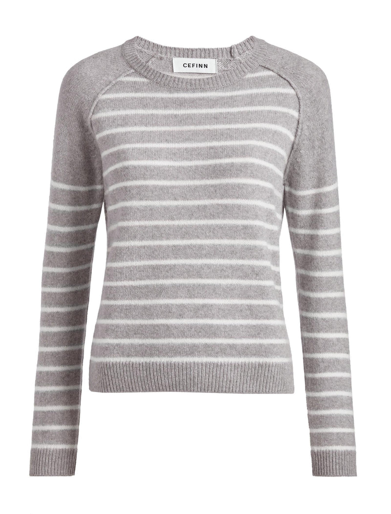 Drew Cashmere Jumper - Grey Cream Stripe