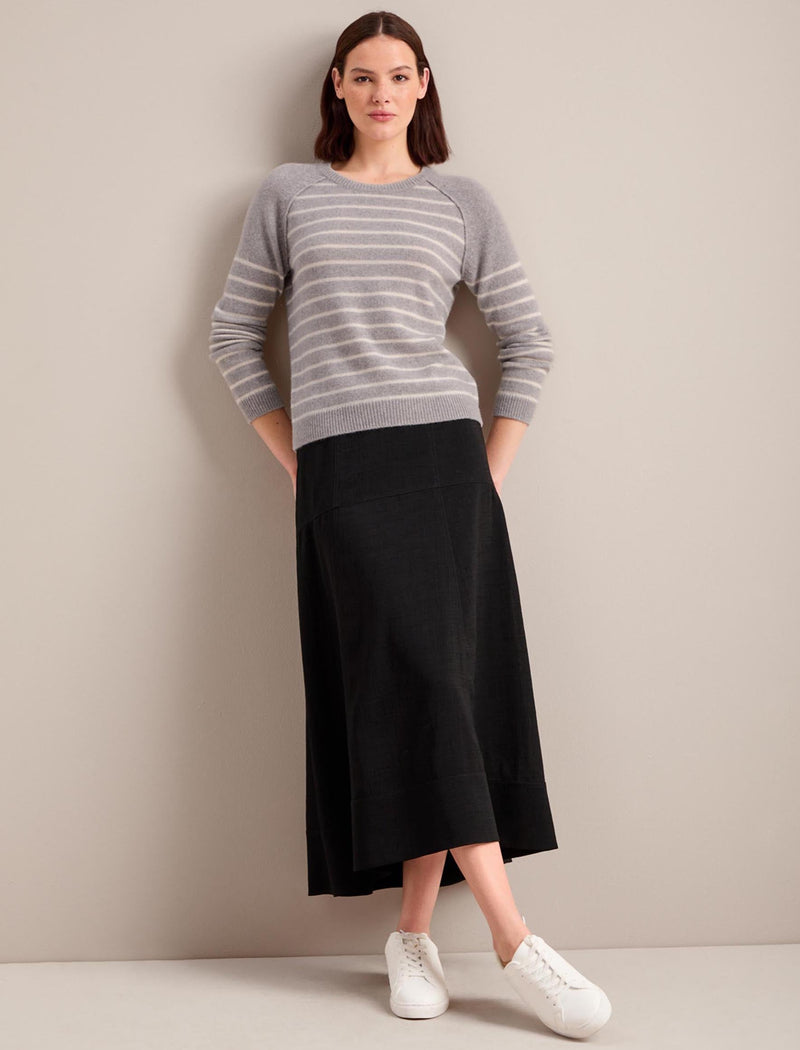 Drew Cashmere Jumper - Grey Cream Stripe