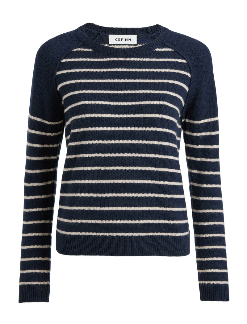 Drew Cashmere Jumper - Navy Sand Stripe